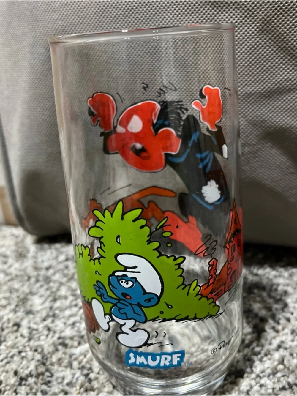 Smurf GARGAMEL & AZRAEL Glass Drinking Tumbler Wallace Berrie Peyo Vintage 1982